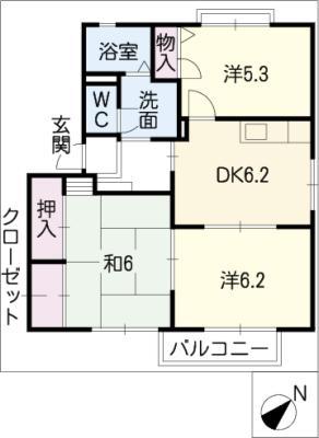 ルミエール一宮C(3DK/1階)の間取り写真