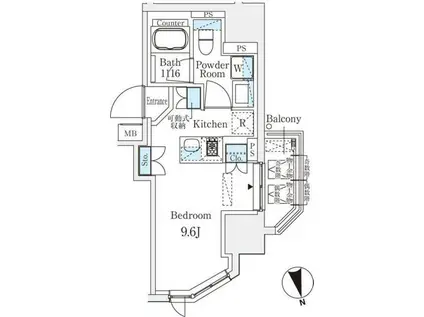 浅草田原町レジデンス(1K/12階)の間取り写真