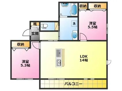 サンクチュアリ陣屋(2LDK/3階)の間取り写真
