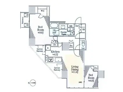 CAVANA南青山 カバナ南青山(2LDK/3階)の間取り写真