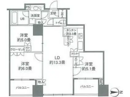 カスタリアタワー品川シーサイド(3LDK/14階)の間取り写真