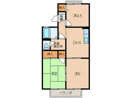 グリーンフル岩中(3DK/2階)の間取り写真