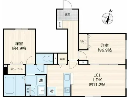 KR SUN COURT ケーアール サン コート(2LDK/1階)の間取り写真