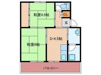 ビレッジハウス上和白 2号棟(2DK/1階)の間取り写真
