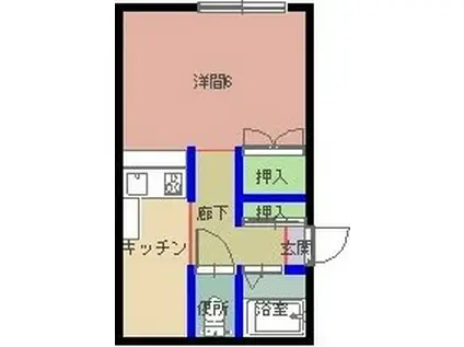 ウエストIII(1K/1階)の間取り写真