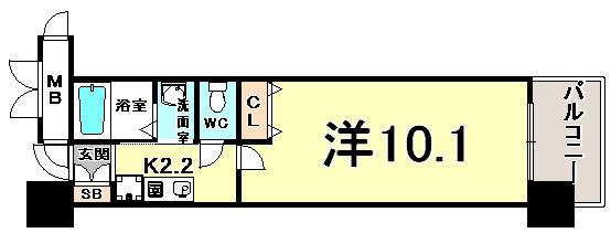 レジディア三宮東(1K/2階)の間取り写真