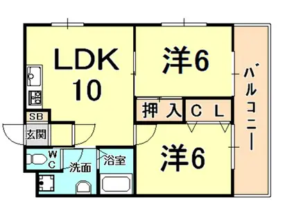 エスクイーナ西宮(2LDK/3階)の間取り写真