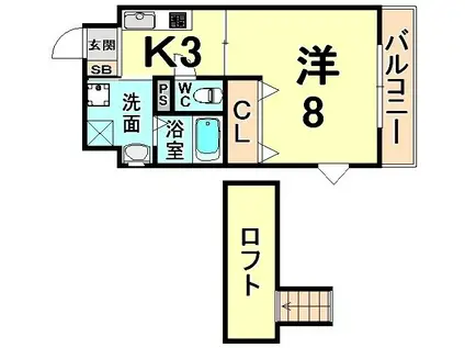 ラフィーネ伊丹Ⅲ(1K/3階)の間取り写真