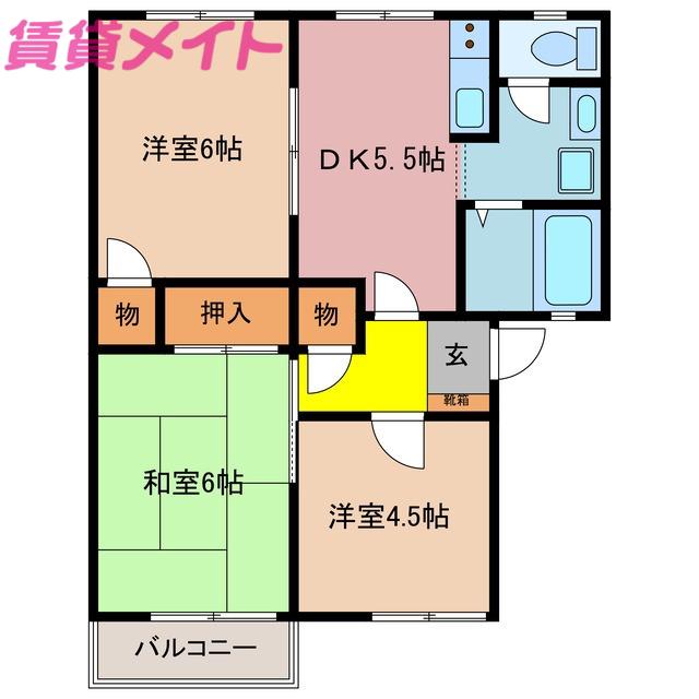 グリーンハウスB棟(3DK/2階)の間取り写真