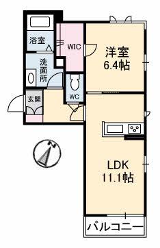 クッラ ディ ヴェント 南町(1LDK/3階)の間取り写真