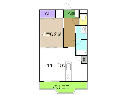 JR土讃線 高知駅 徒歩10分 4階建 築23年(1LDK/2階)の間取り写真