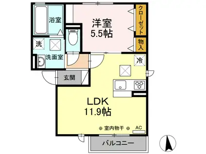 ルーセント(1LDK/1階)の間取り写真