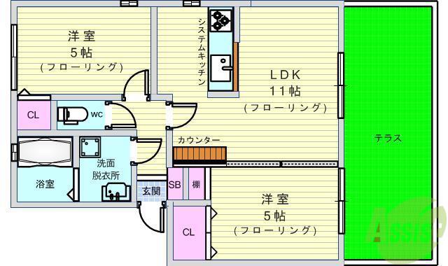 シャトー東豊中(2LDK/1階)の間取り写真