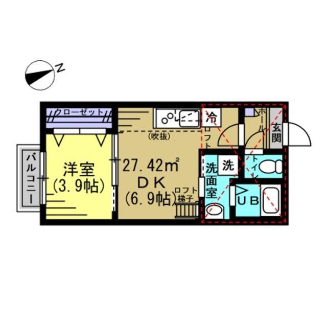 グランドソレイユ松戸上本郷(1DK/2階)の間取り写真