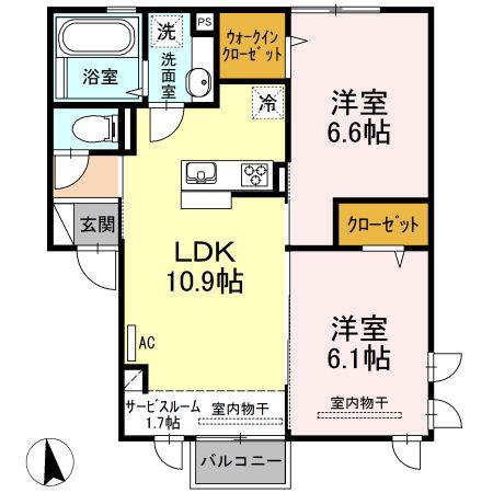 トロワーズ湘南VII(2LDK/2階)の間取り写真