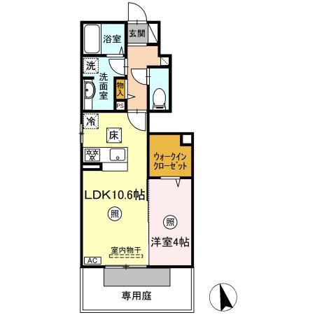フェルマータA棟(1LDK/1階)の間取り写真