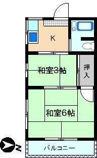 旭荘(2K/2階)の間取り写真