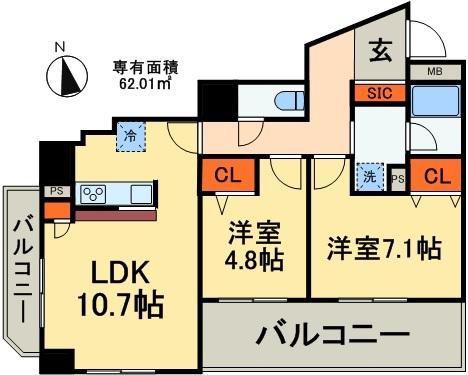 カスタリア荒川(2LDK/6階)の間取り写真