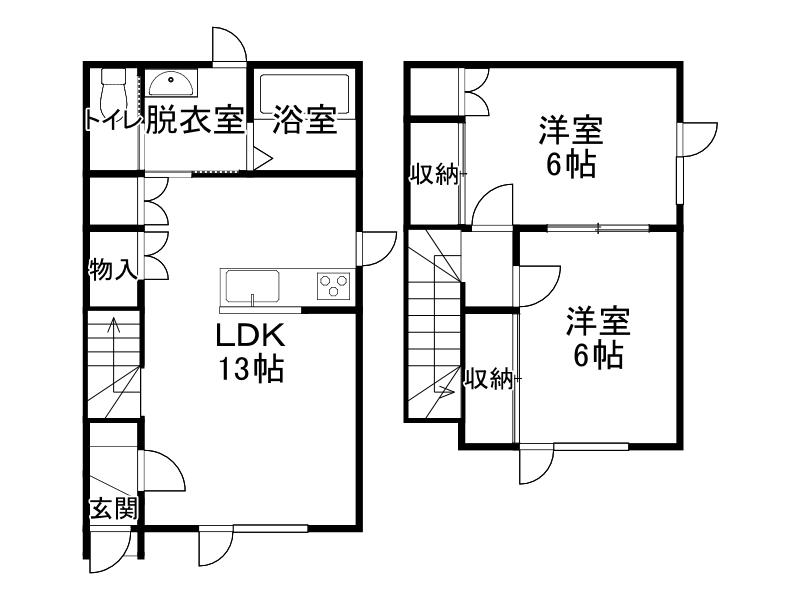TOWNめむろ東1(2DK/1階)の間取り写真