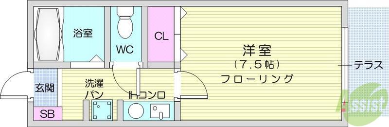 グラスコート(1K/1階)の間取り写真