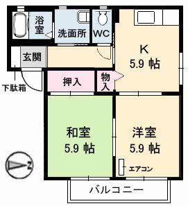 シャンドフルールC(2K/2階)の間取り写真