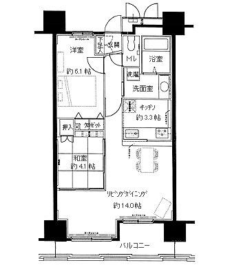 レジディア三宮東(2LDK/11階)の間取り写真