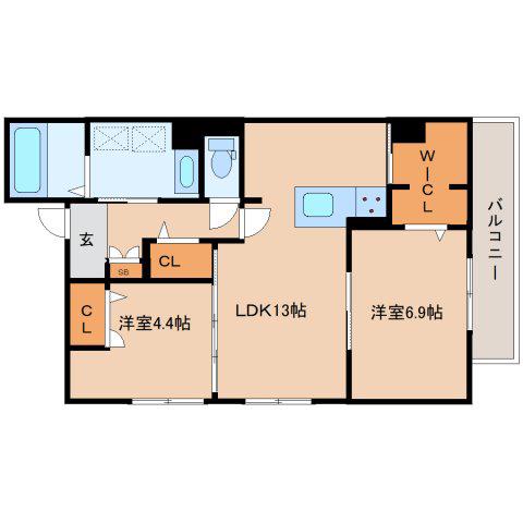 RETORIA瓦口CREST(2LDK/3階)の間取り写真