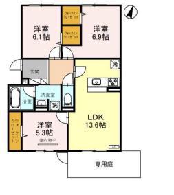 エレナ本山(3LDK/1階)の間取り写真
