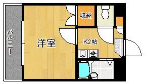 カザリヤハイツ西公園(1K/2階)の間取り写真