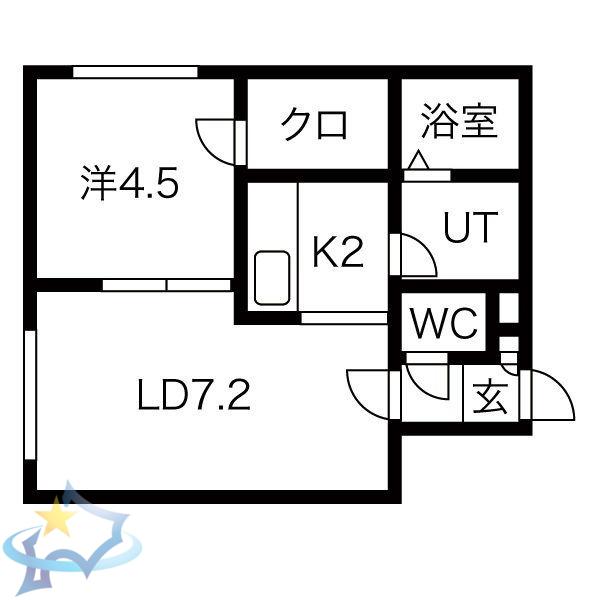 ウエスト BLUE(1LDK/2階)の間取り写真