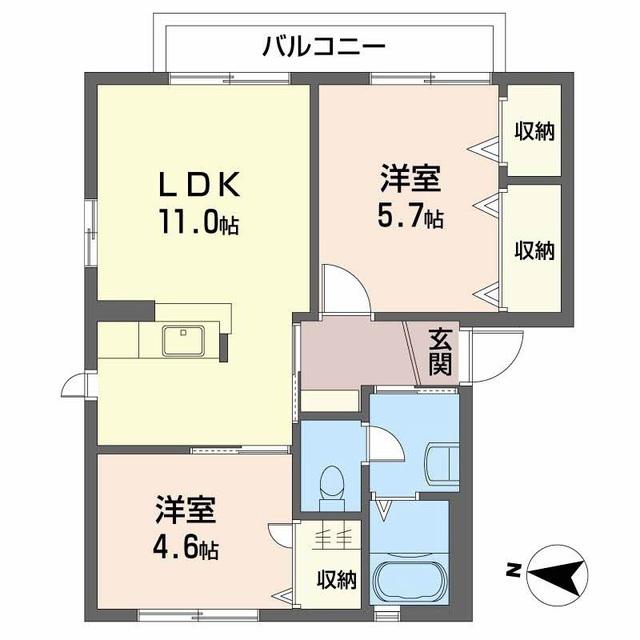 シャーメゾンNODAMA(2LDK/2階)の間取り写真