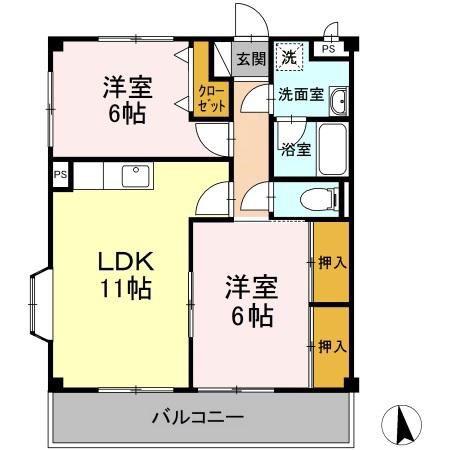明日香マンション(2LDK/2階)の間取り写真