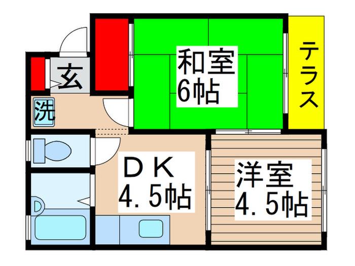 インペリアルハイム(2DK/2階)の間取り写真