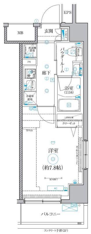 クオリタス菊川(1K/2階)の間取り写真
