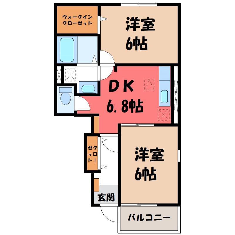 コンフォート県央(2DK/1階)の間取り写真
