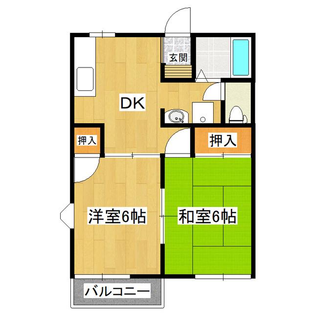 サンコートハイツB棟(2DK/2階)の間取り写真