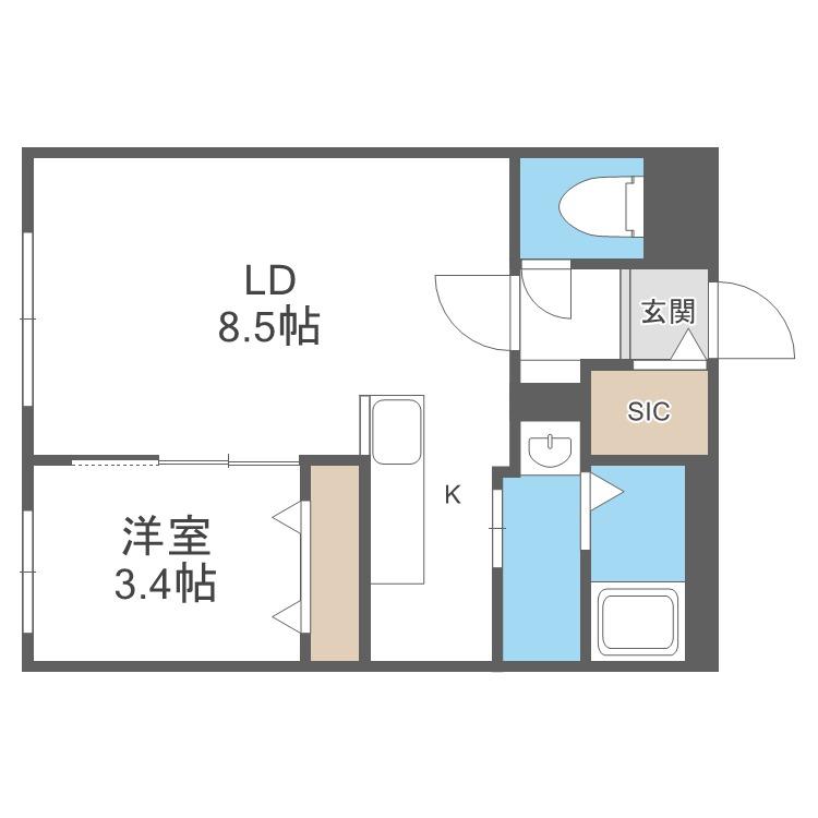 ライトベルー南9条ー(1LDK/4階)の間取り写真