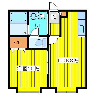 ヘルメスII(1LDK/2階)の間取り写真