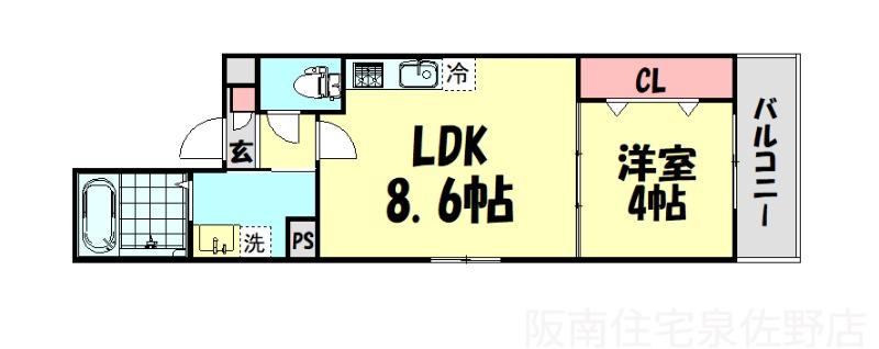 ROJYE泉佐野(1LDK/3階)の間取り写真