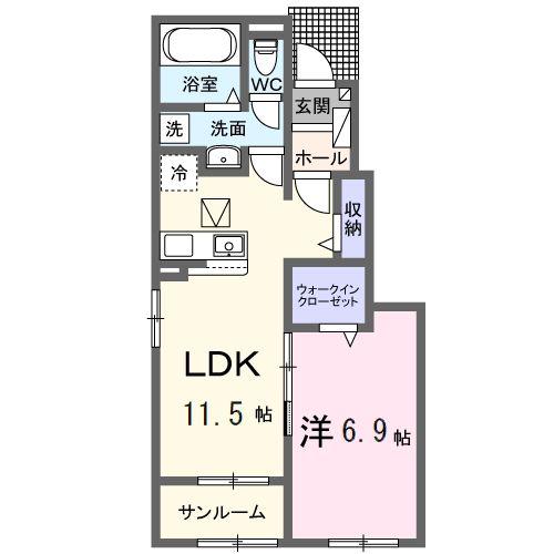 レザンヒル 上の原(1LDK/1階)の間取り写真