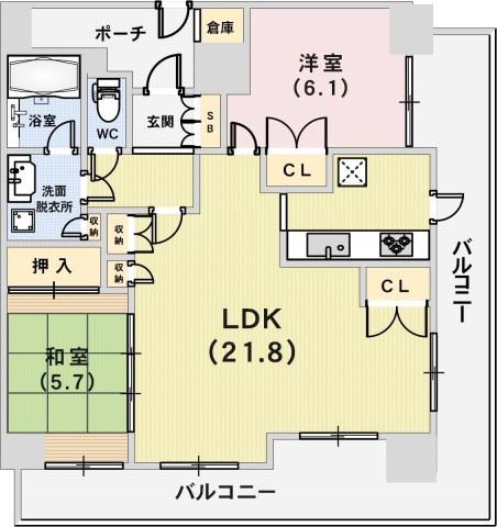 ハーティネストアロード中山手(2LDK/8階)の間取り写真