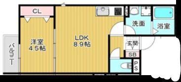 H AND P 緑地公園(1LDK/3階)の間取り写真