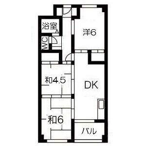 夢野団地 1号棟(3DK/9階)の間取り写真