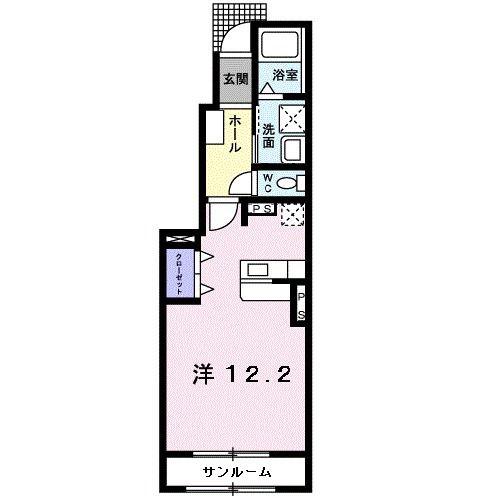 ヒルズキザキC(ワンルーム/1階)の間取り写真