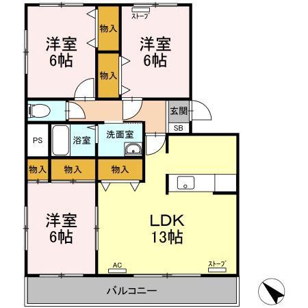 チェルシー南佃(3LDK/2階)の間取り写真