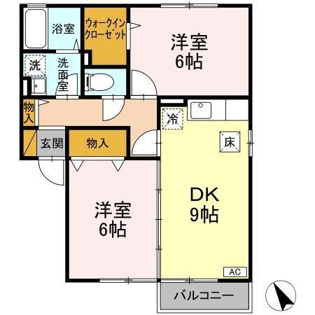 エバーグリーンハイツ(2DK/1階)の間取り写真