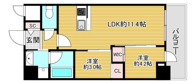 セレニテフラン梅田(2LDK/11階)の間取り写真