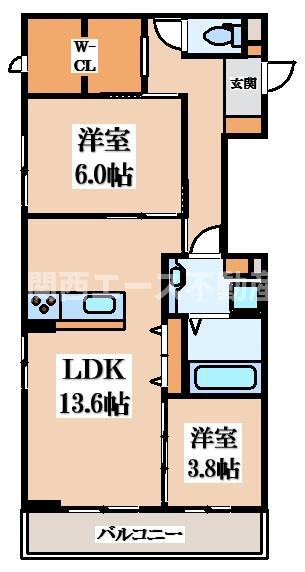 PORTE-BONHEUR(2LDK/3階)の間取り写真