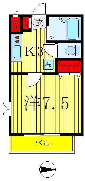 グラントワ谷在家(1K/2階)の間取り写真