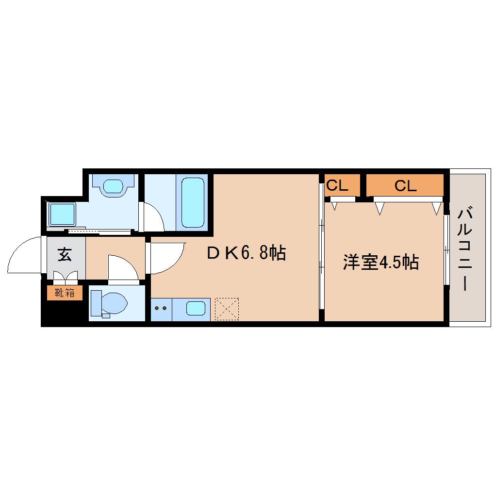 アスコット花京院(1DK/3階)の間取り写真